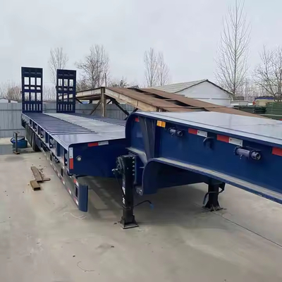 3 / 4 Ejes Excavadora de cuello de ganso con cama baja Transporte de cama baja Semirremolque de 100 toneladas Remolque de camión con cama baja